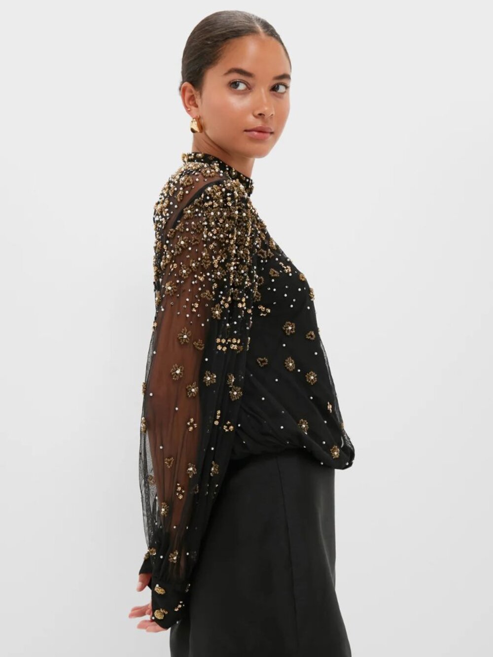 Farm Rio Embroidered Bubble Tulle Black Blouse Size M | NWT | MSRP $348 - Picture 2 of 5